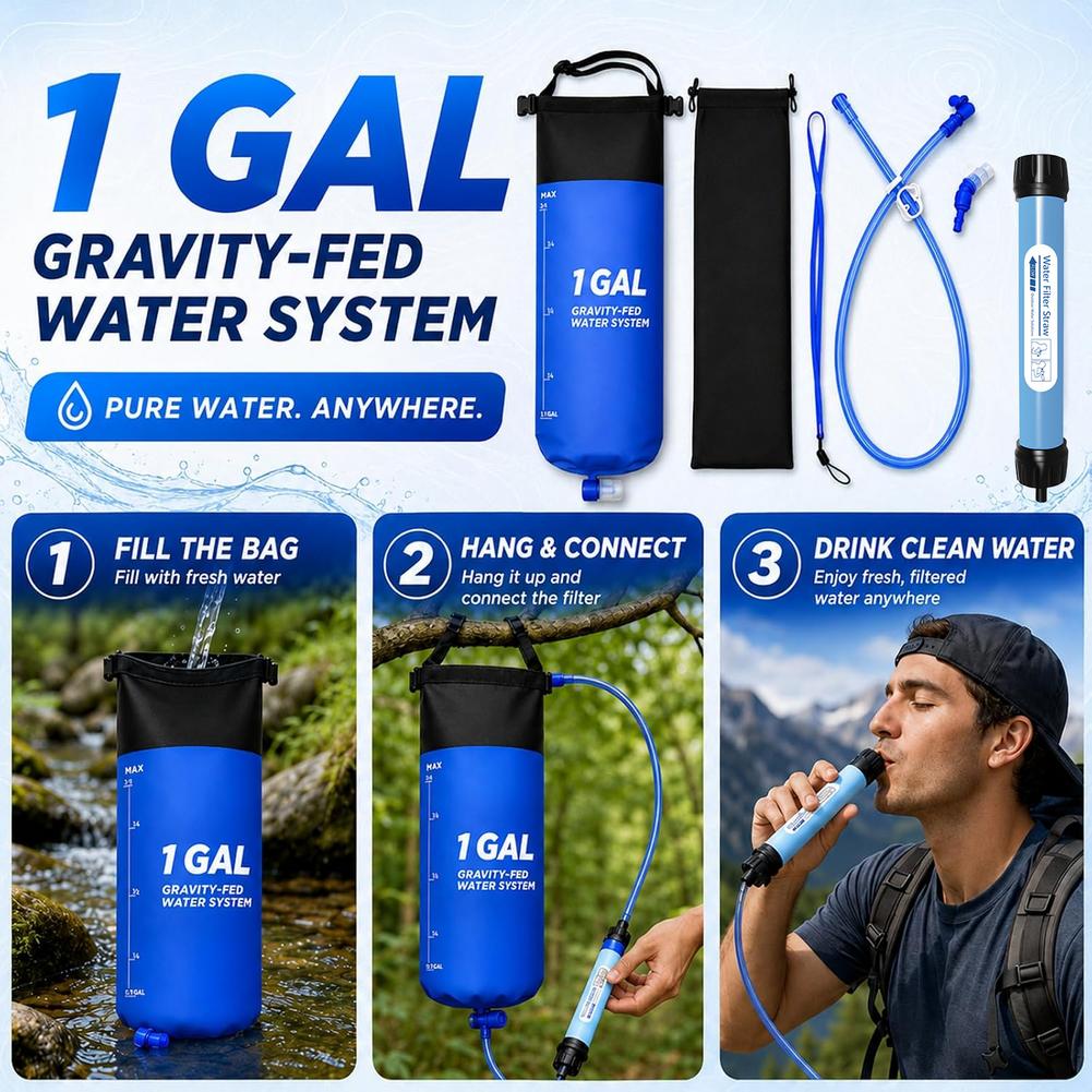 Outdoor Adventure Backpack - 1 Galon Kapasiteli, Yerçekimiyle Çalışan Su